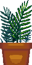 A pixelated illustration of a fern plant in a pot.